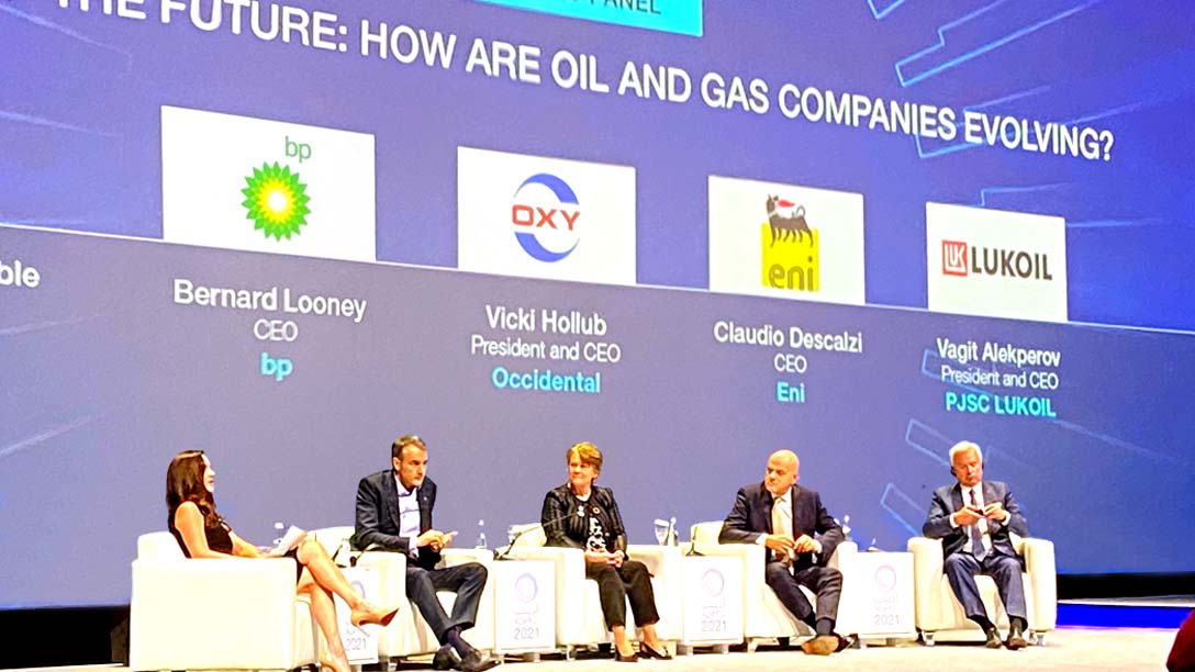 Panel at ADIPEC 2021 featuring Vicki Hollub